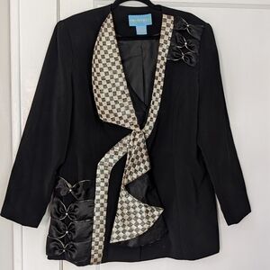 PROVERBS Size 18 Statement Blazer w Gingham Scarf Lapel & Bow Detail